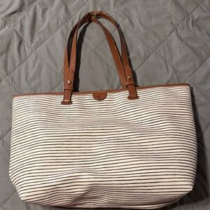 Fossil Black and Tan Striped Tote Bag